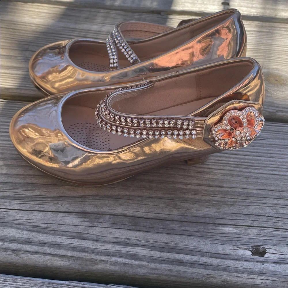 Girls Link Rose Gold Patent Mary Jane Dress Shoes Size 10